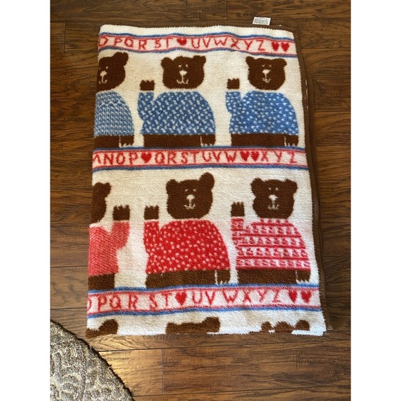 Vuteks Crown Crafts Vintage 80s Blanket Rare Bears Children Alphabet Reversible - Picture 1 of 5